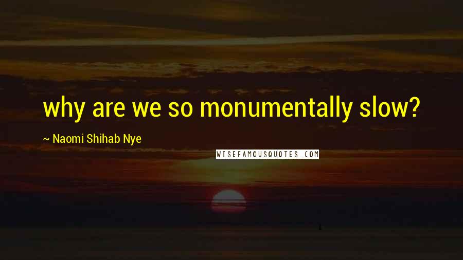 Naomi Shihab Nye Quotes: why are we so monumentally slow?