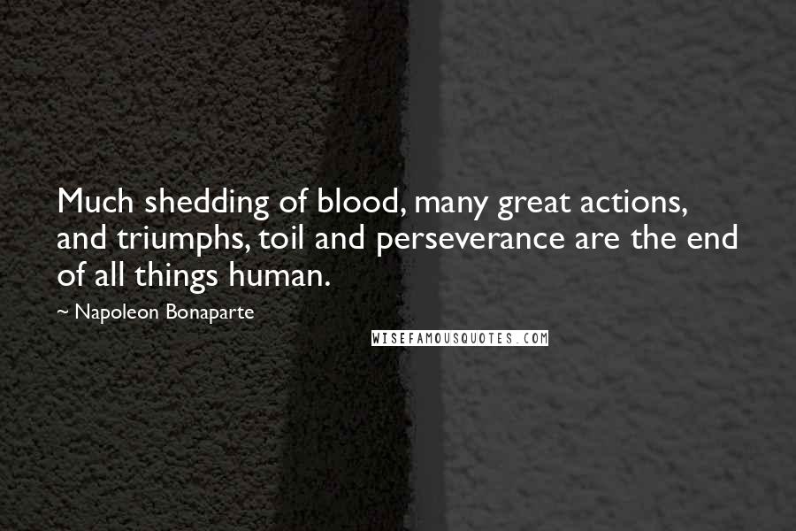 Napoleon Bonaparte Quotes: Much shedding of blood, many great actions, and triumphs, toil and perseverance are the end of all things human.