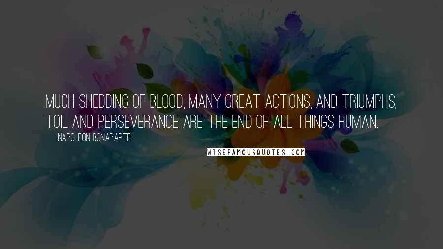 Napoleon Bonaparte Quotes: Much shedding of blood, many great actions, and triumphs, toil and perseverance are the end of all things human.