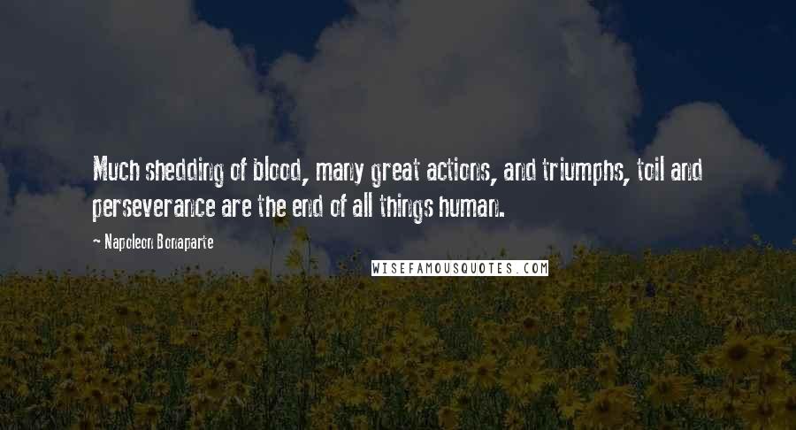 Napoleon Bonaparte Quotes: Much shedding of blood, many great actions, and triumphs, toil and perseverance are the end of all things human.