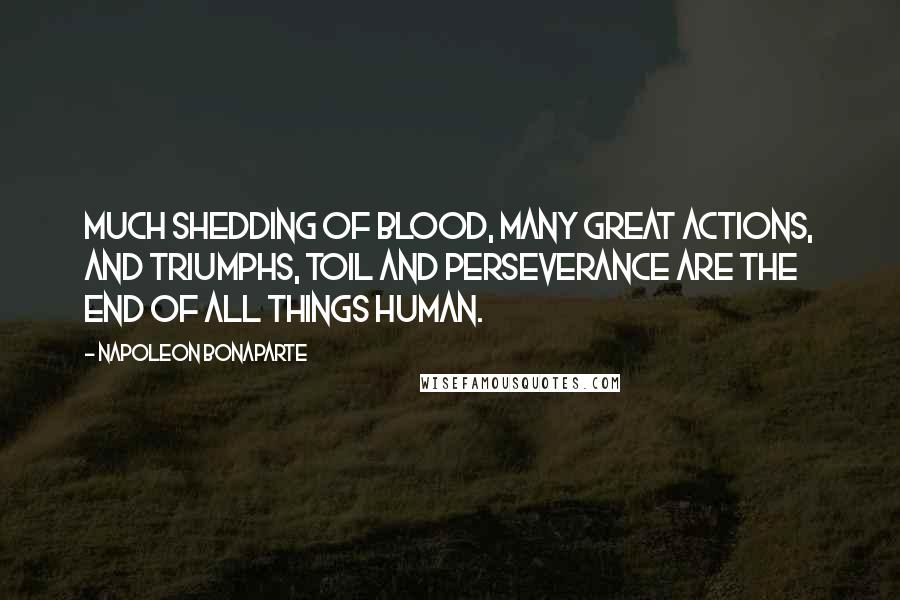 Napoleon Bonaparte Quotes: Much shedding of blood, many great actions, and triumphs, toil and perseverance are the end of all things human.