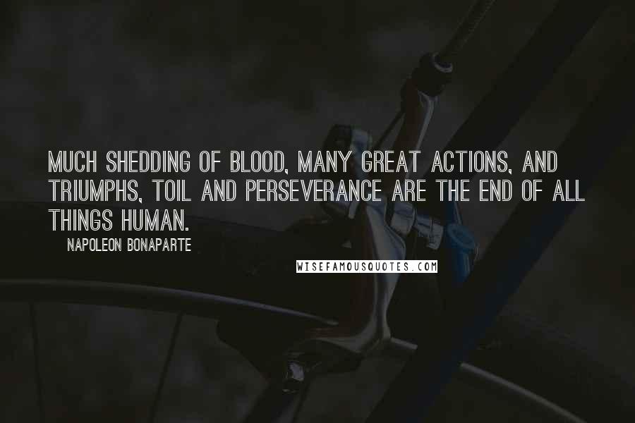 Napoleon Bonaparte Quotes: Much shedding of blood, many great actions, and triumphs, toil and perseverance are the end of all things human.