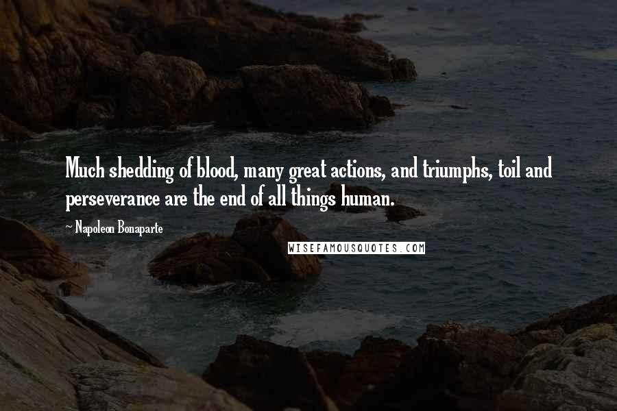 Napoleon Bonaparte Quotes: Much shedding of blood, many great actions, and triumphs, toil and perseverance are the end of all things human.