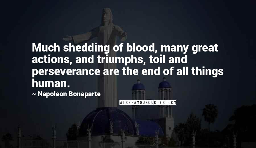 Napoleon Bonaparte Quotes: Much shedding of blood, many great actions, and triumphs, toil and perseverance are the end of all things human.