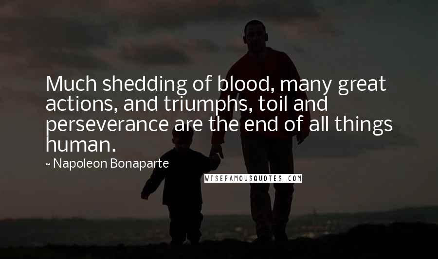 Napoleon Bonaparte Quotes: Much shedding of blood, many great actions, and triumphs, toil and perseverance are the end of all things human.