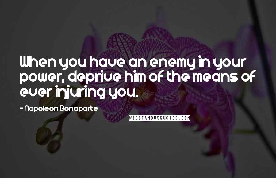 Napoleon Bonaparte Quotes: When you have an enemy in your power, deprive him of the means of ever injuring you.