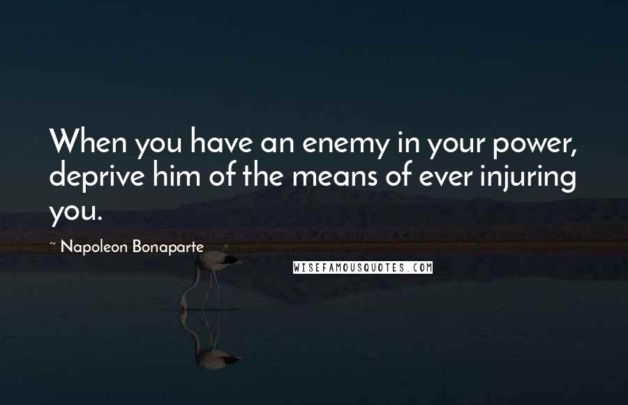 Napoleon Bonaparte Quotes: When you have an enemy in your power, deprive him of the means of ever injuring you.