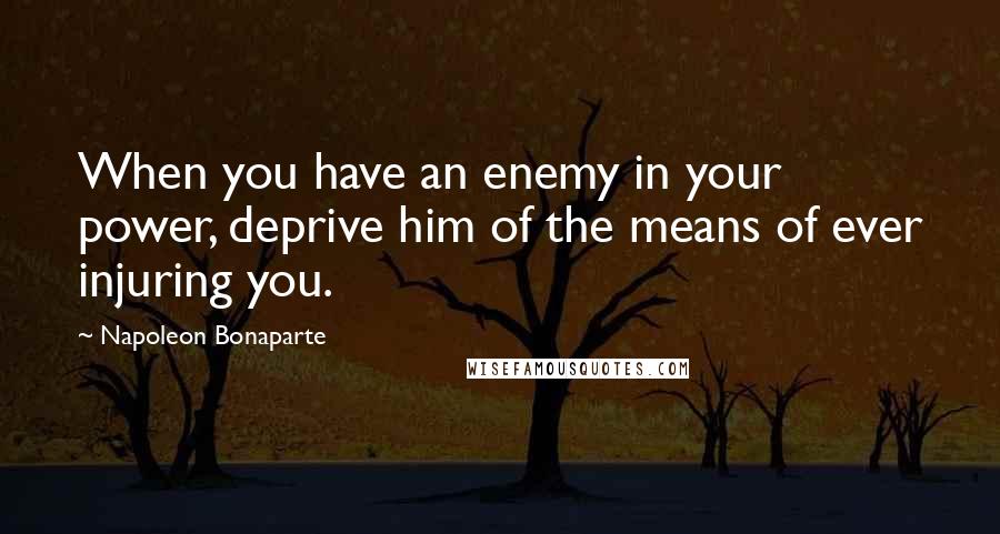 Napoleon Bonaparte Quotes: When you have an enemy in your power, deprive him of the means of ever injuring you.