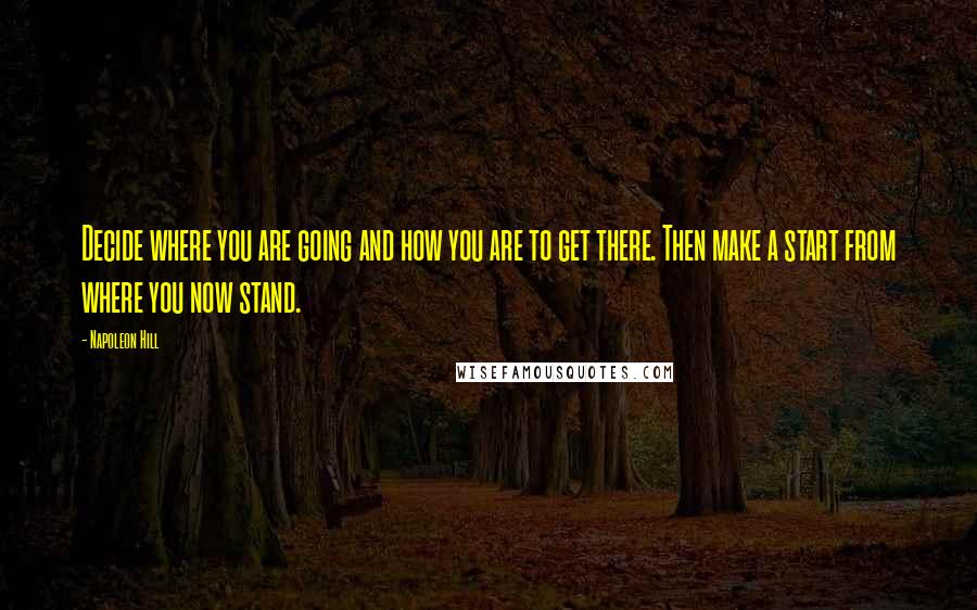 Napoleon Hill Quotes: Decide where you are going and how you are to get there. Then make a start from where you now stand.