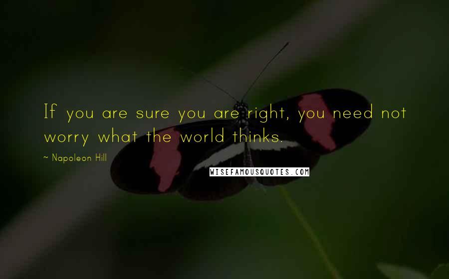 Napoleon Hill Quotes: If you are sure you are right, you need not worry what the world thinks.