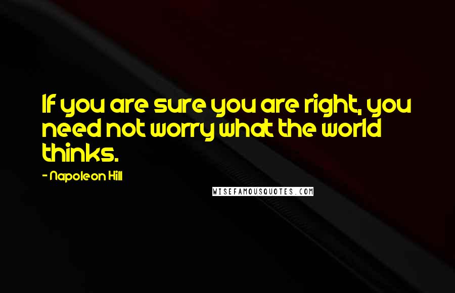 Napoleon Hill Quotes: If you are sure you are right, you need not worry what the world thinks.