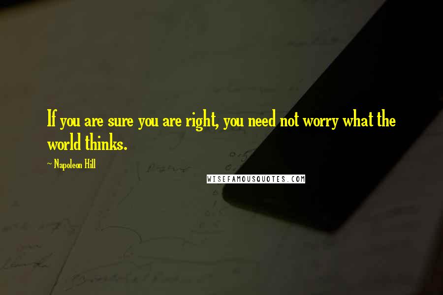 Napoleon Hill Quotes: If you are sure you are right, you need not worry what the world thinks.