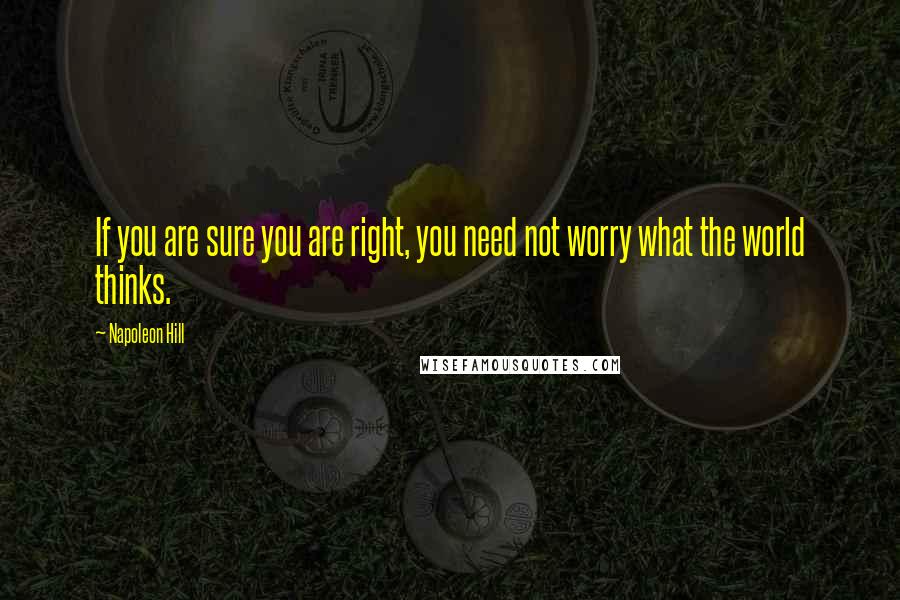 Napoleon Hill Quotes: If you are sure you are right, you need not worry what the world thinks.