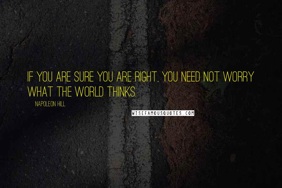 Napoleon Hill Quotes: If you are sure you are right, you need not worry what the world thinks.