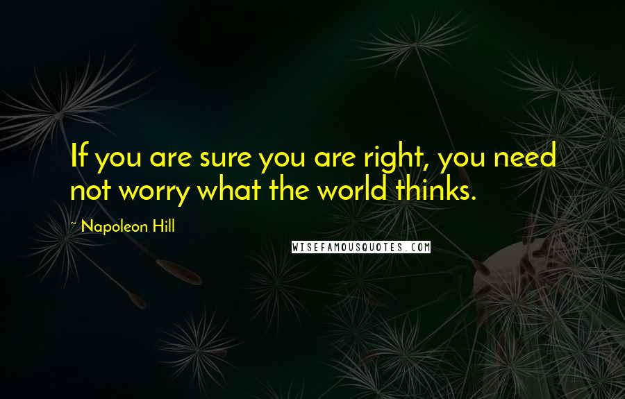 Napoleon Hill Quotes: If you are sure you are right, you need not worry what the world thinks.