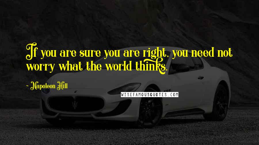 Napoleon Hill Quotes: If you are sure you are right, you need not worry what the world thinks.