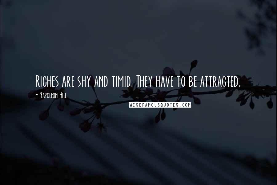 Napoleon Hill Quotes: Riches are shy and timid. They have to be attracted.