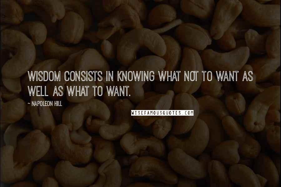 Napoleon Hill Quotes: Wisdom consists in knowing what not to want as well as what to want.