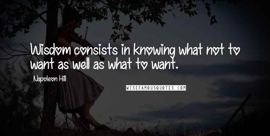 Napoleon Hill Quotes: Wisdom consists in knowing what not to want as well as what to want.