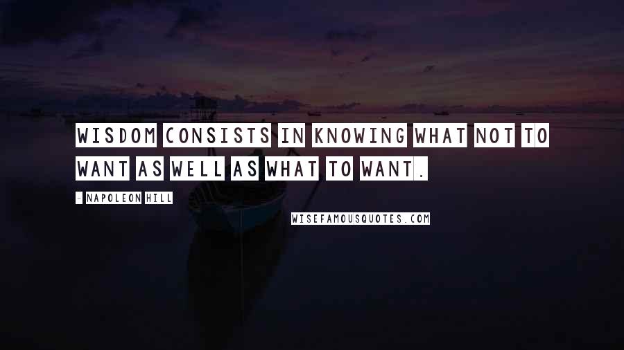 Napoleon Hill Quotes: Wisdom consists in knowing what not to want as well as what to want.