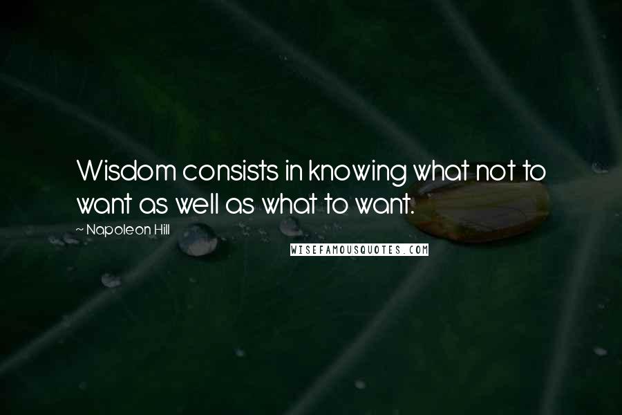 Napoleon Hill Quotes: Wisdom consists in knowing what not to want as well as what to want.