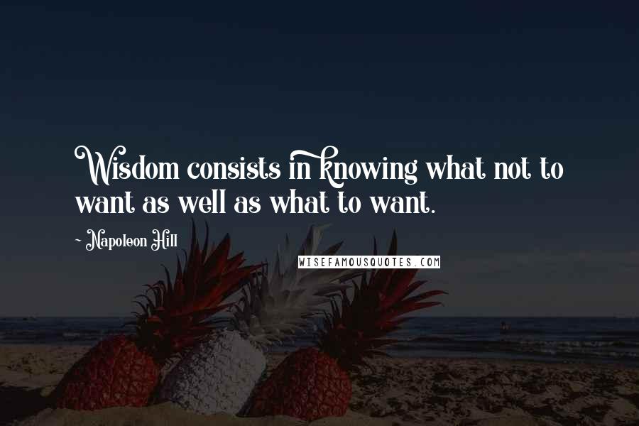 Napoleon Hill Quotes: Wisdom consists in knowing what not to want as well as what to want.