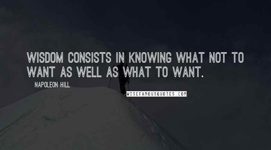 Napoleon Hill Quotes: Wisdom consists in knowing what not to want as well as what to want.