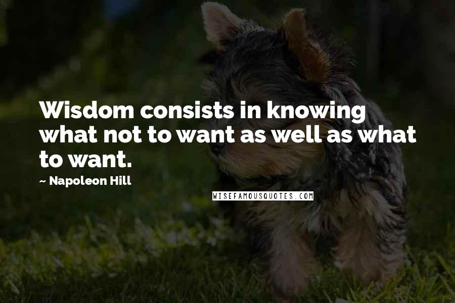 Napoleon Hill Quotes: Wisdom consists in knowing what not to want as well as what to want.