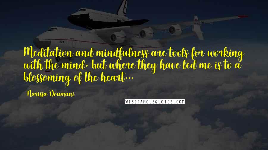 Narissa Doumani Quotes: Meditation and mindfulness are tools for working with the mind, but where they have led me is to a blossoming of the heart...