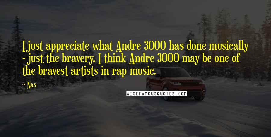 Nas Quotes: I just appreciate what Andre 3000 has done musically - just the bravery. I think Andre 3000 may be one of the bravest artists in rap music.
