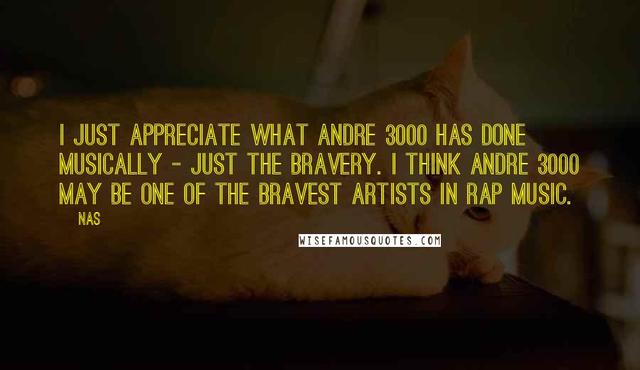 Nas Quotes: I just appreciate what Andre 3000 has done musically - just the bravery. I think Andre 3000 may be one of the bravest artists in rap music.