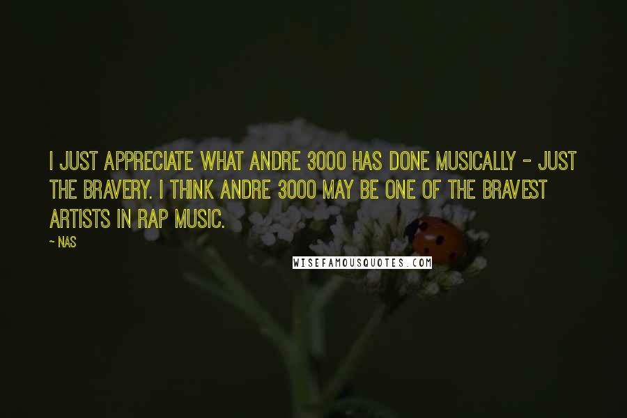 Nas Quotes: I just appreciate what Andre 3000 has done musically - just the bravery. I think Andre 3000 may be one of the bravest artists in rap music.