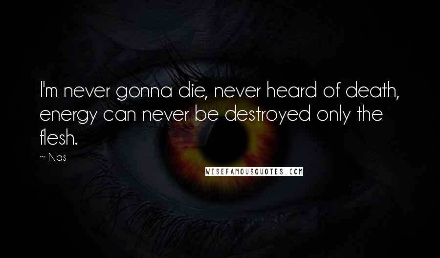 Nas Quotes: I'm never gonna die, never heard of death, energy can never be destroyed only the flesh.