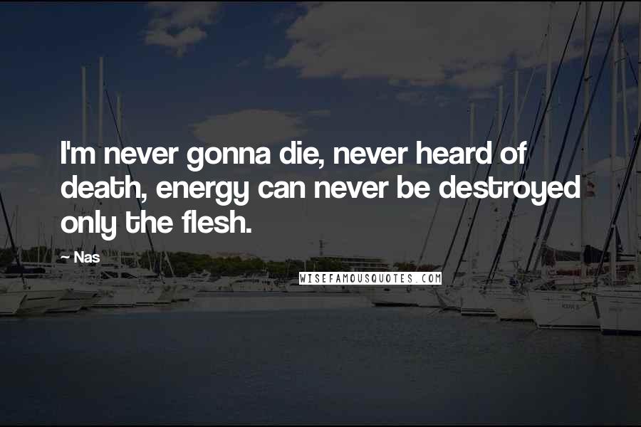 Nas Quotes: I'm never gonna die, never heard of death, energy can never be destroyed only the flesh.