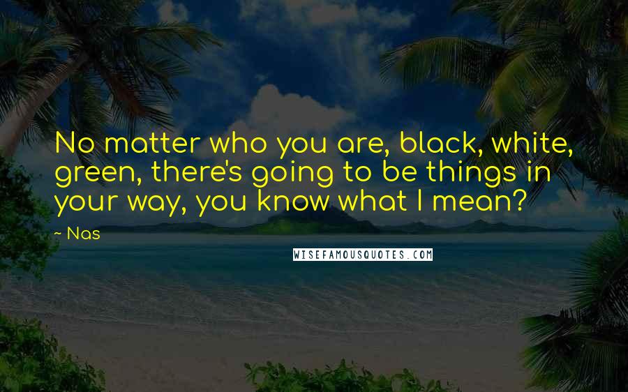 Nas Quotes: No matter who you are, black, white, green, there's going to be things in your way, you know what I mean?