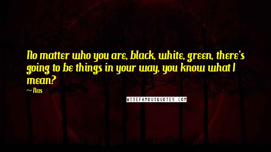 Nas Quotes: No matter who you are, black, white, green, there's going to be things in your way, you know what I mean?