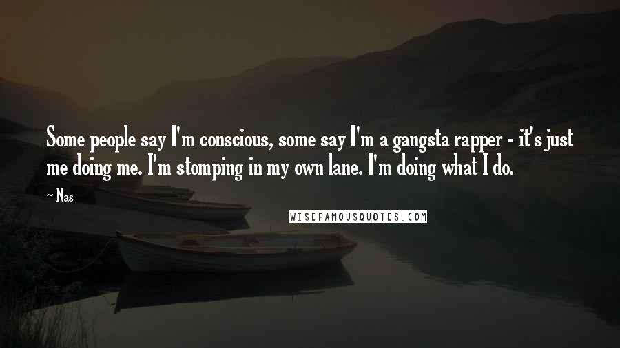 Nas Quotes: Some people say I'm conscious, some say I'm a gangsta rapper - it's just me doing me. I'm stomping in my own lane. I'm doing what I do.