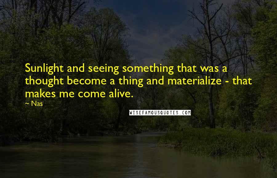 Nas Quotes: Sunlight and seeing something that was a thought become a thing and materialize - that makes me come alive.