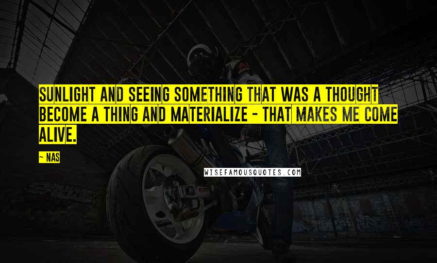 Nas Quotes: Sunlight and seeing something that was a thought become a thing and materialize - that makes me come alive.