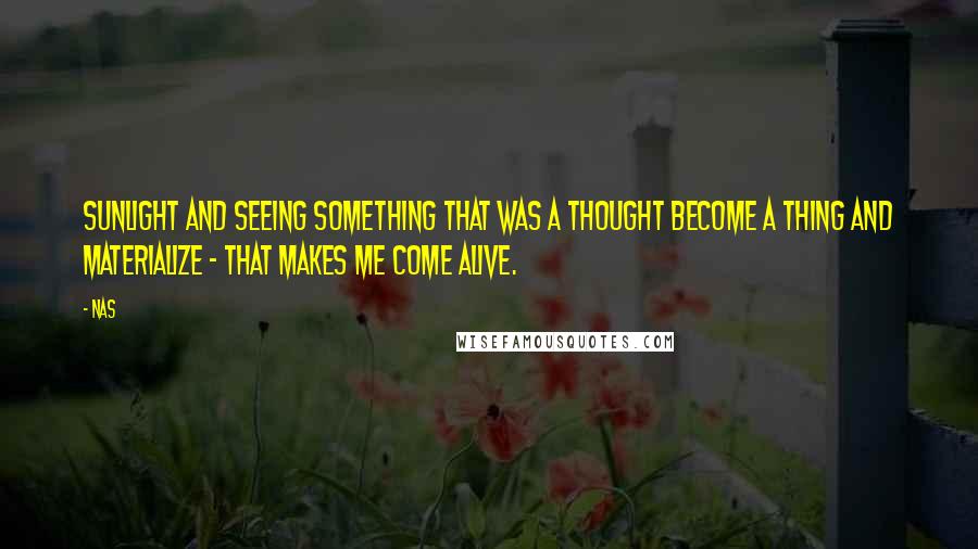 Nas Quotes: Sunlight and seeing something that was a thought become a thing and materialize - that makes me come alive.