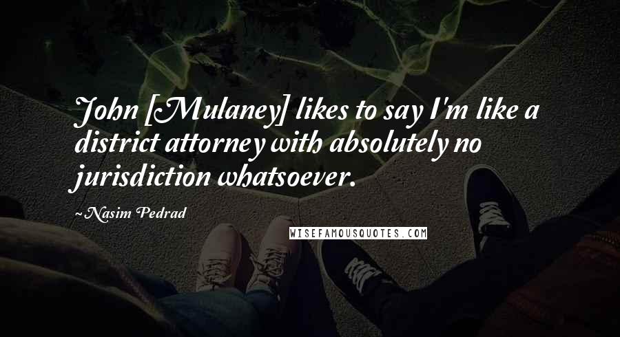 Nasim Pedrad Quotes: John [Mulaney] likes to say I'm like a district attorney with absolutely no jurisdiction whatsoever.