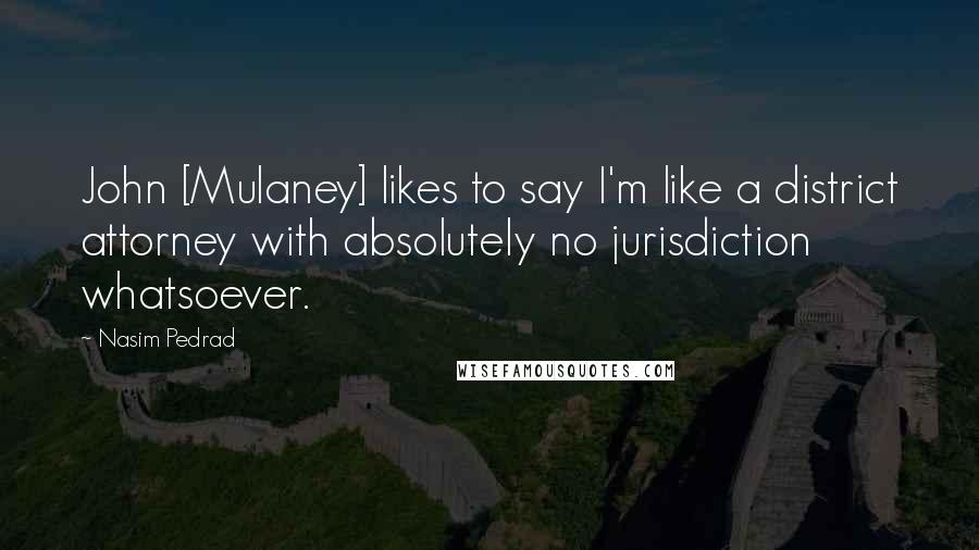 Nasim Pedrad Quotes: John [Mulaney] likes to say I'm like a district attorney with absolutely no jurisdiction whatsoever.