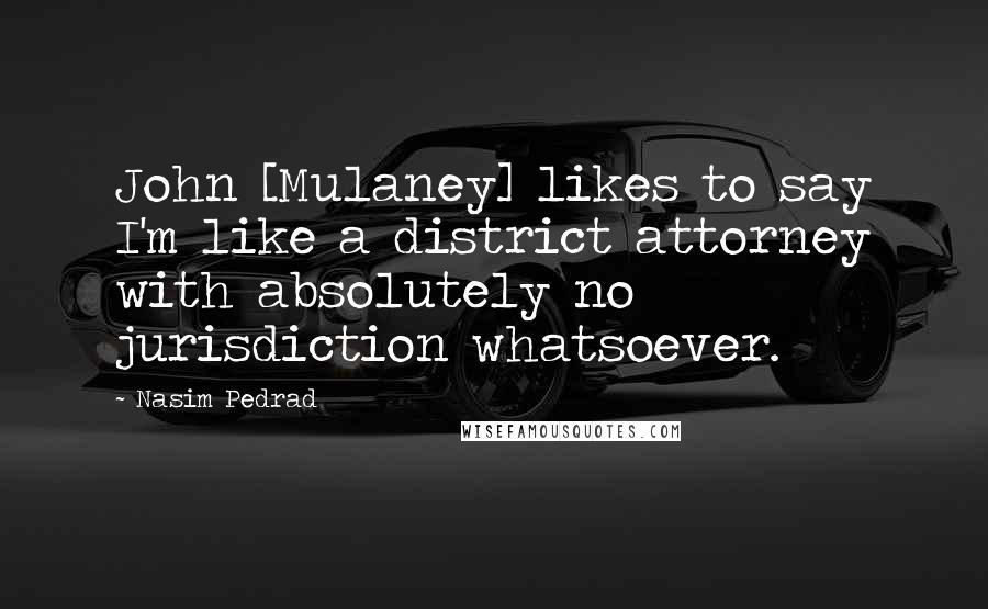 Nasim Pedrad Quotes: John [Mulaney] likes to say I'm like a district attorney with absolutely no jurisdiction whatsoever.
