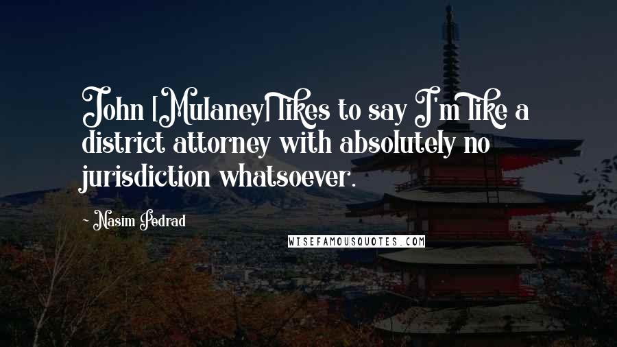 Nasim Pedrad Quotes: John [Mulaney] likes to say I'm like a district attorney with absolutely no jurisdiction whatsoever.