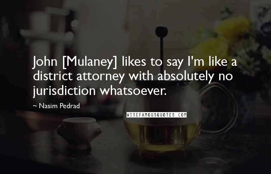 Nasim Pedrad Quotes: John [Mulaney] likes to say I'm like a district attorney with absolutely no jurisdiction whatsoever.