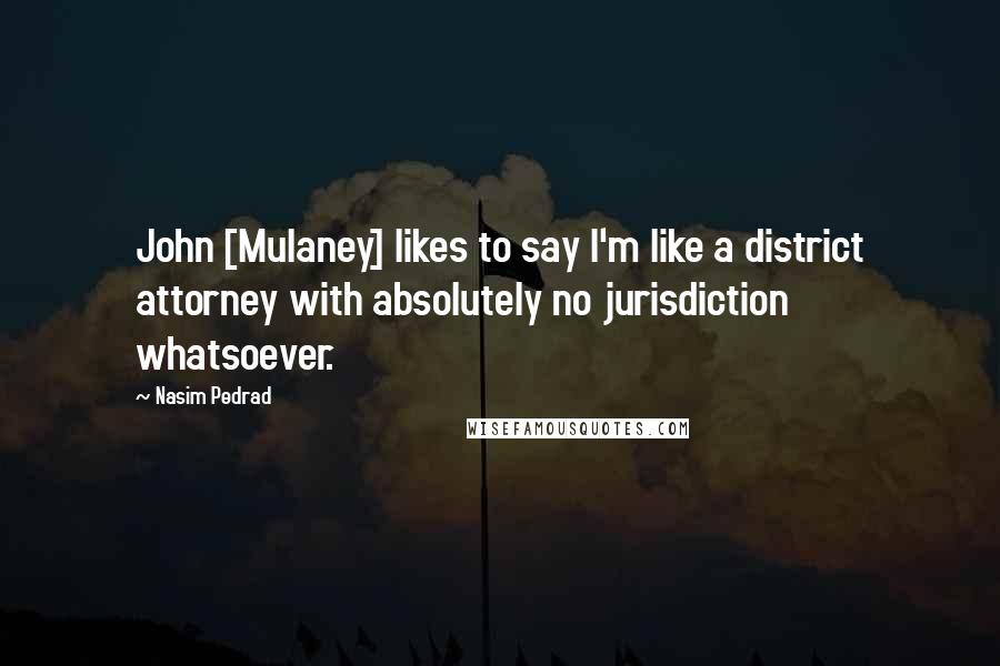 Nasim Pedrad Quotes: John [Mulaney] likes to say I'm like a district attorney with absolutely no jurisdiction whatsoever.