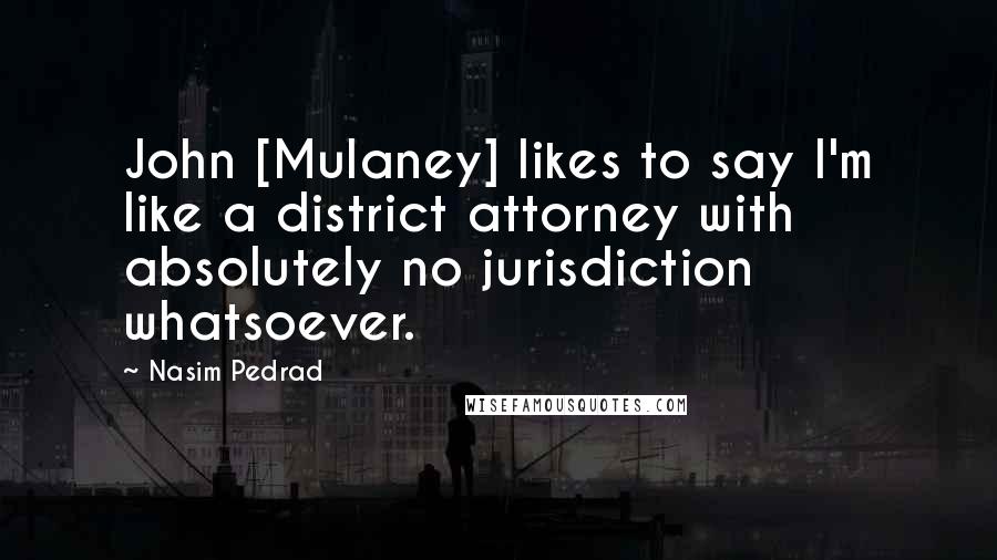 Nasim Pedrad Quotes: John [Mulaney] likes to say I'm like a district attorney with absolutely no jurisdiction whatsoever.