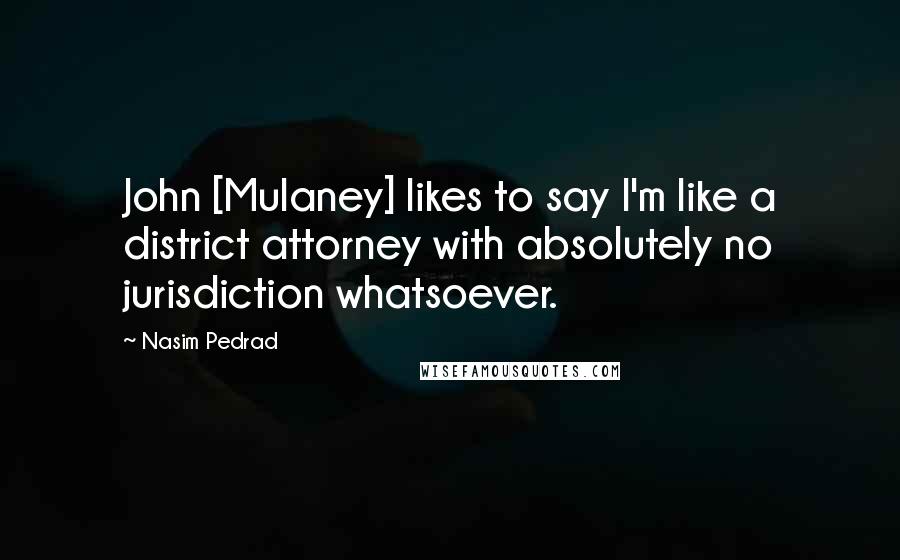 Nasim Pedrad Quotes: John [Mulaney] likes to say I'm like a district attorney with absolutely no jurisdiction whatsoever.