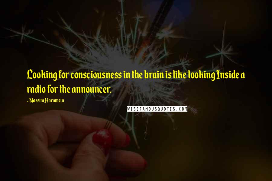 Nassim Haramein Quotes: Looking for consciousness in the brain is like looking Inside a radio for the announcer.