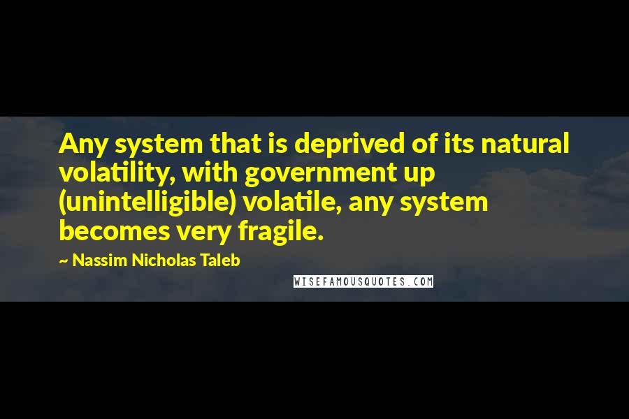 Nassim Nicholas Taleb Quotes: Any system that is deprived of its natural volatility, with government up (unintelligible) volatile, any system becomes very fragile.